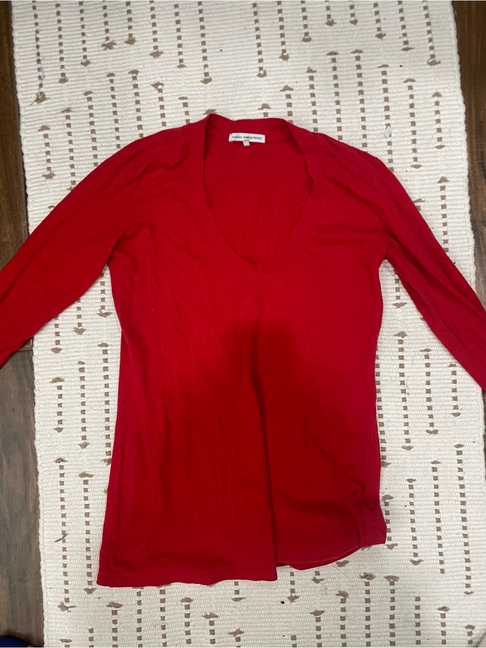 James Perse Red Long-Sleeve V-Neck Tee - Size 1